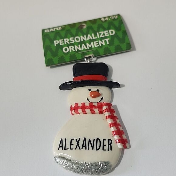 Ganz Personalized Snowman Ornament - White and Red Alexander - Picture 1 of 4
